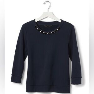 BANANA REPUBLIC Navy Blue Top with Beaded Neckline Small